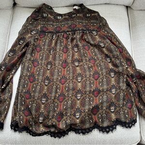 Max Studio Bohemian Paisley Long Sleeve Blouse